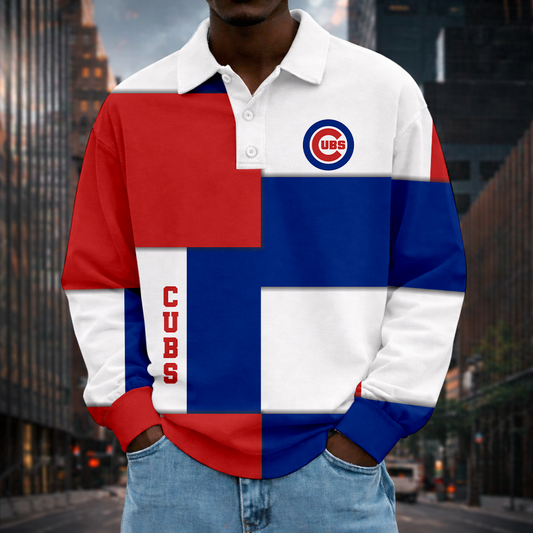 LIMITED EDITION - NEW CUSTOMIZED MLB04 CCS CHICAGO CUBS MEN LONG SLEEVE POLO