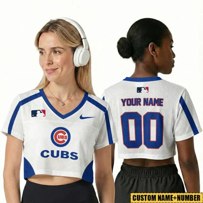[FLASH SALE] NEW CUSTOMIZED MLB04 CCS CHICAGO CUBS V-NECK JERSEY CROP TOP
