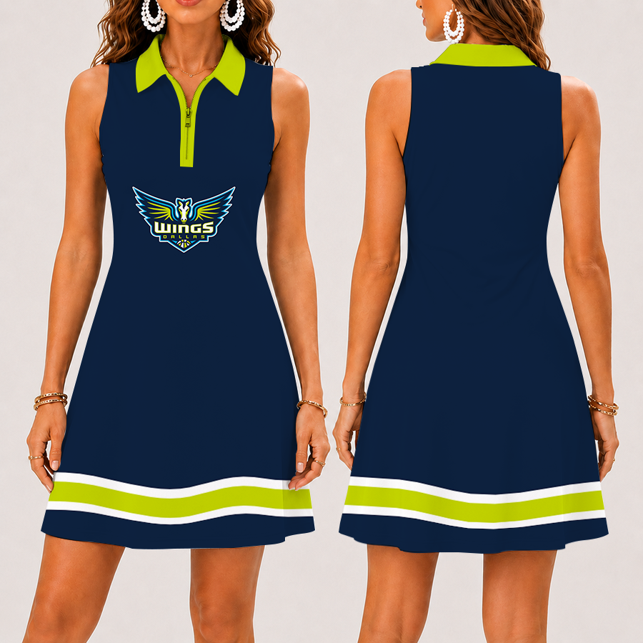 [FAN FAVORITE] NEW CUSTOMIZED WNBA04 DLW DALLAS WINGS WOMEN'S ZIP SLEEVELESS POLO DRESS