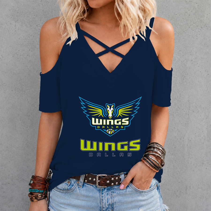 [FAN FAVORITE] NEW CUSTOMIZED WNBA04 DLW DALLAS WINGS CRISS CROSS V-NECK TOP