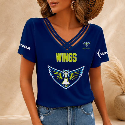 [FAN FAVORITE] NEW CUSTOMIZED WNBA04 DLW DALLAS WINGS V-NECK SHIRT