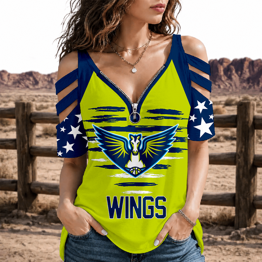 [FAN FAVORITE] NEW CUSTOMIZED WNBA04 DLW DALLAS WINGS STRAPPY COLD-SHOULDER TOP