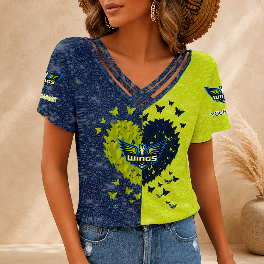 LIMITED EDITION - NEW CUSTOMIZED WNBA04 DLW DALLAS WINGS V-NECK SHIRT