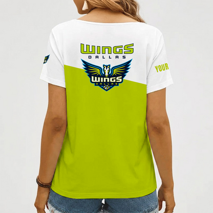 [FAN FAVORITE] NEW CUSTOMIZED WNBA04 DLW DALLAS WINGS V-NECK FEMALE SHIRT