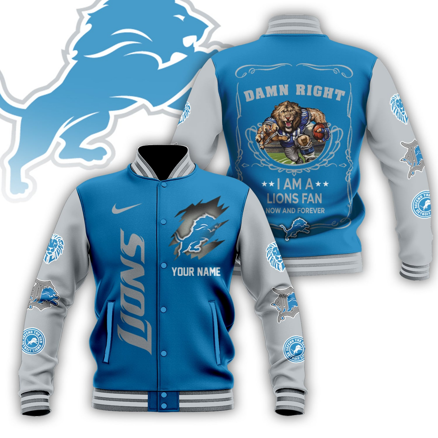 LIMITED EDITION - NEW CUSTOMIZED NFL04 DTL DETROIT LIONS BASEBALL JACKET