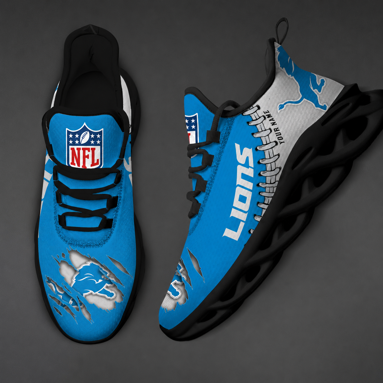 LIMITED EDITION - NEW CUSTOMIZED NFL04 DTL DETROIT LIONS UNISEX MAX SOUL SHOES