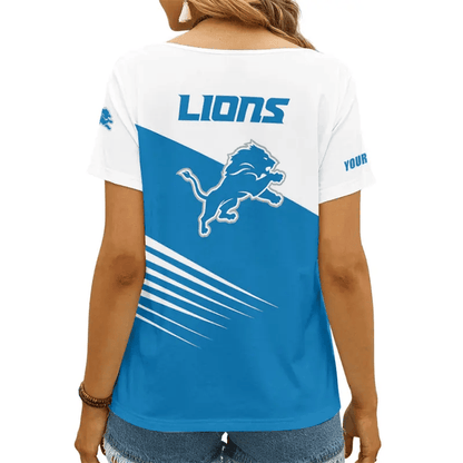 [SPECIAL OFFER] NEW CUSTOMIZED NFL04 DTL DETROIT LIONS V-NECK FEMALE SHIRT