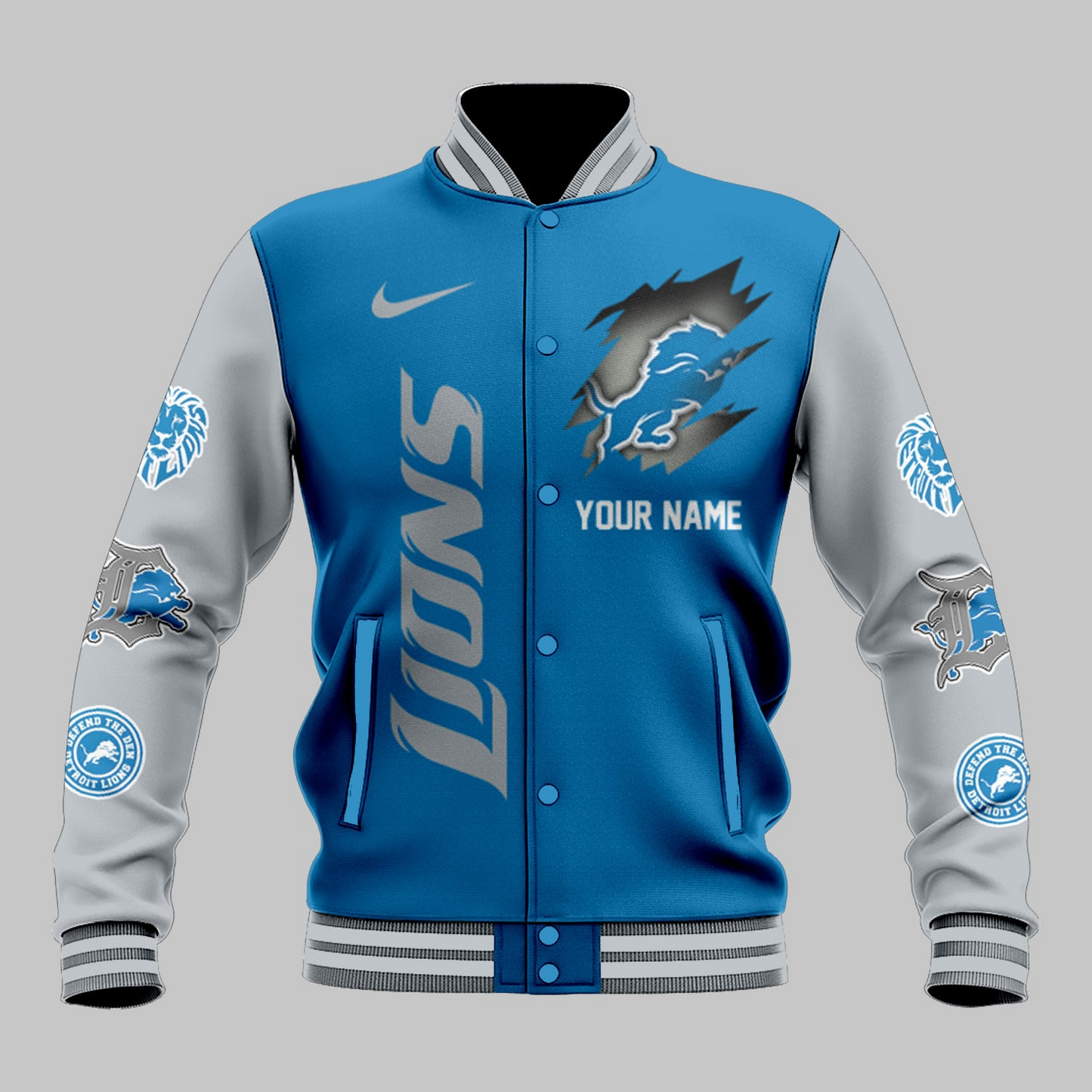 LIMITED EDITION - NEW CUSTOMIZED NFL04 DTL DETROIT LIONS BASEBALL JACKET