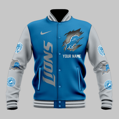 LIMITED EDITION - NEW CUSTOMIZED NFL04 DTL DETROIT LIONS BASEBALL JACKET