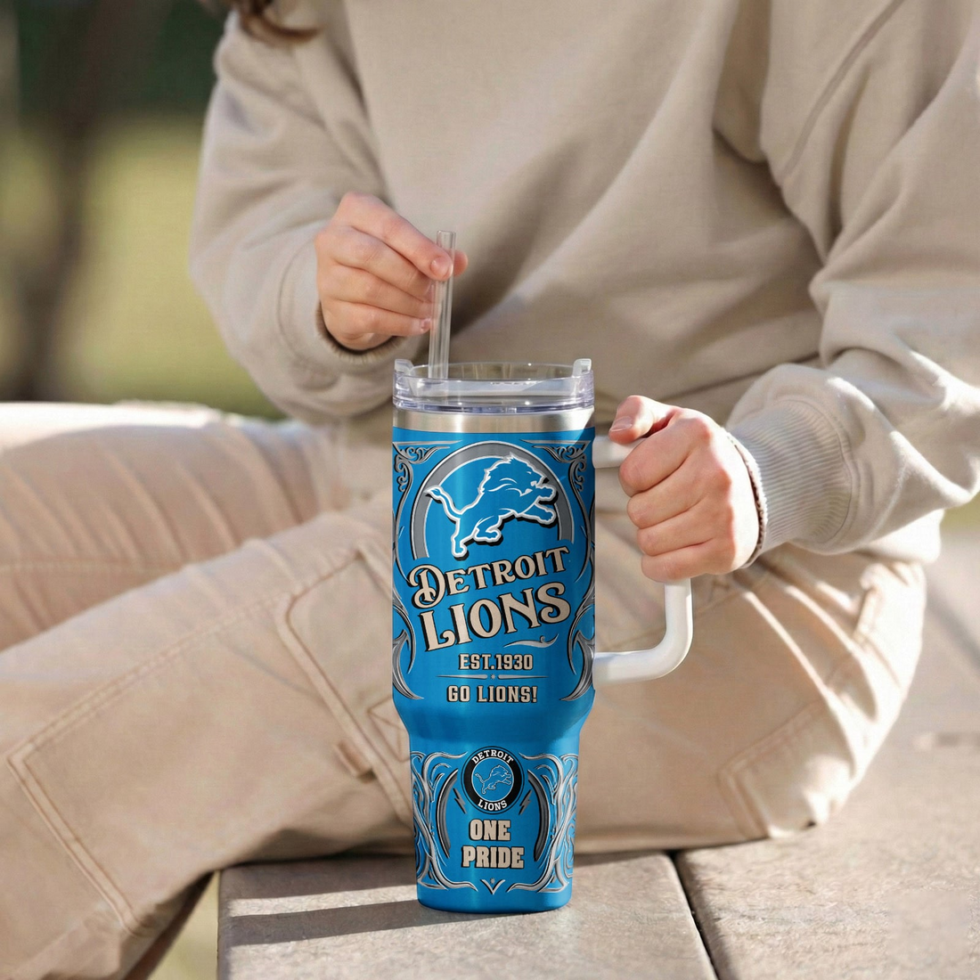 LIMITED EDITION - NEW CUSTOMIZED NFL04 DTL DETROIT LIONS 40OZ TUMBLER