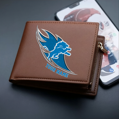 LIMITED EDITION - NEW CUSTOMIZED NFL04 DTL DETROIT LIONS LEATHER WALLET