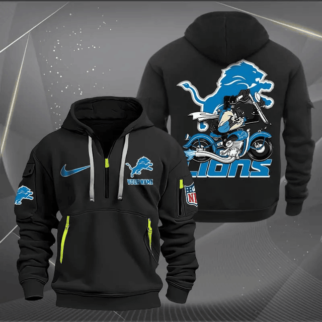 [SPECIAL OFFER] NEW CUSTOMIZED NFL04 DTL DETROIT LIONS MUTICOLOR QUARTER ZIP HOODIE
