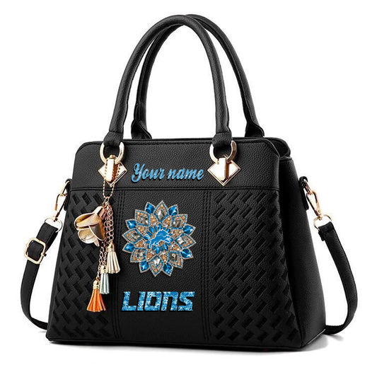 LIMITED EDITION - NEW CUSTOMIZED NFL04 DTL DETROIT LIONS WOMEN'S ZIP HANDBAG MULTICOLOR