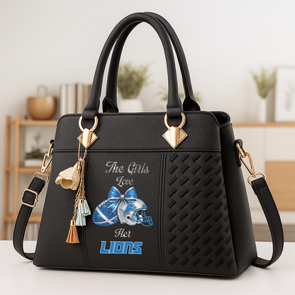 LIMITED EDITION - NEW CUSTOMIZED NFL04 DTL DETROIT LIONS WOMEN'S ZIP HANDBAG MULTICOLOR