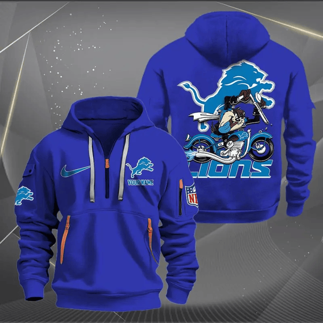 [SPECIAL OFFER] NEW CUSTOMIZED NFL04 DTL DETROIT LIONS MUTICOLOR QUARTER ZIP HOODIE