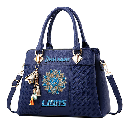 LIMITED EDITION - NEW CUSTOMIZED NFL04 DTL DETROIT LIONS WOMEN'S ZIP HANDBAG MULTICOLOR
