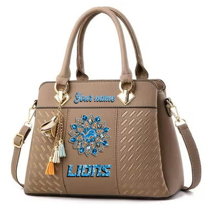 LIMITED EDITION - NEW CUSTOMIZED NFL04 DTL DETROIT LIONS WOMEN'S ZIP HANDBAG MULTICOLOR