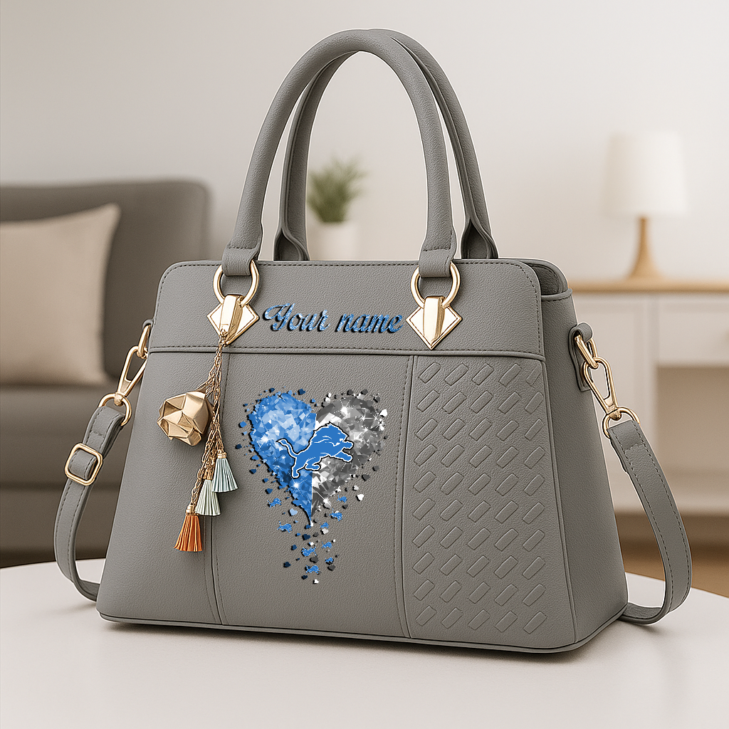 LIMITED EDITION - NEW CUSTOMIZED NFL04 DTL DETROIT LIONS ZIP HANDBAG MULTICOLOR
