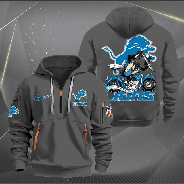 [SPECIAL OFFER] NEW CUSTOMIZED NFL04 DTL DETROIT LIONS MUTICOLOR QUARTER ZIP HOODIE