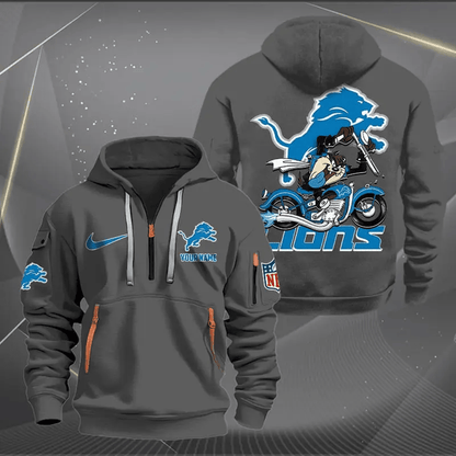 [SPECIAL OFFER] NEW CUSTOMIZED NFL04 DTL DETROIT LIONS MUTICOLOR QUARTER ZIP HOODIE