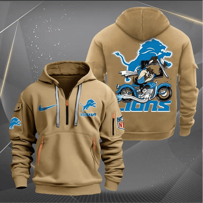 [SPECIAL OFFER] NEW CUSTOMIZED NFL04 DTL DETROIT LIONS MUTICOLOR QUARTER ZIP HOODIE