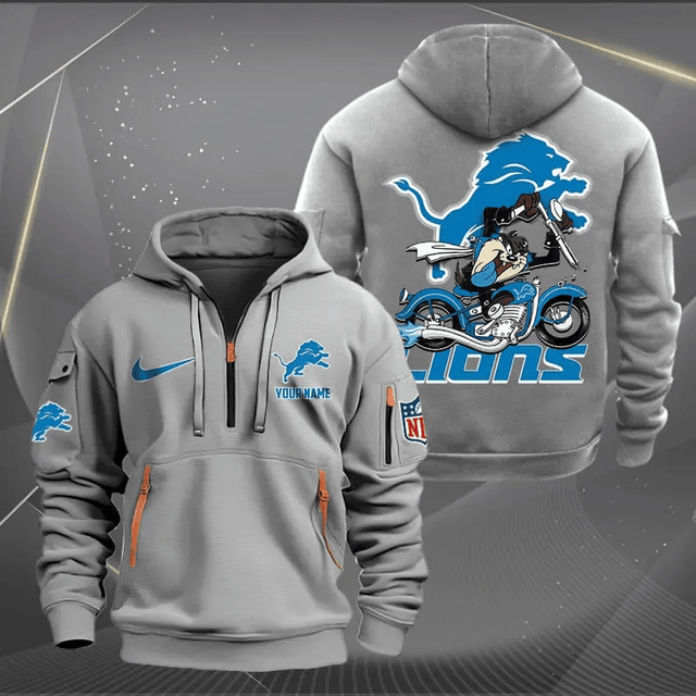 [SPECIAL OFFER] NEW CUSTOMIZED NFL04 DTL DETROIT LIONS MUTICOLOR QUARTER ZIP HOODIE