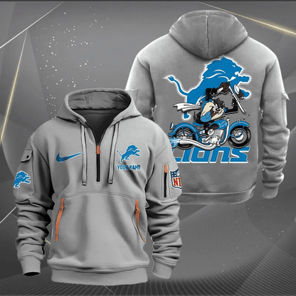 [SPECIAL OFFER] NEW CUSTOMIZED NFL04 DTL DETROIT LIONS MUTICOLOR QUARTER ZIP HOODIE