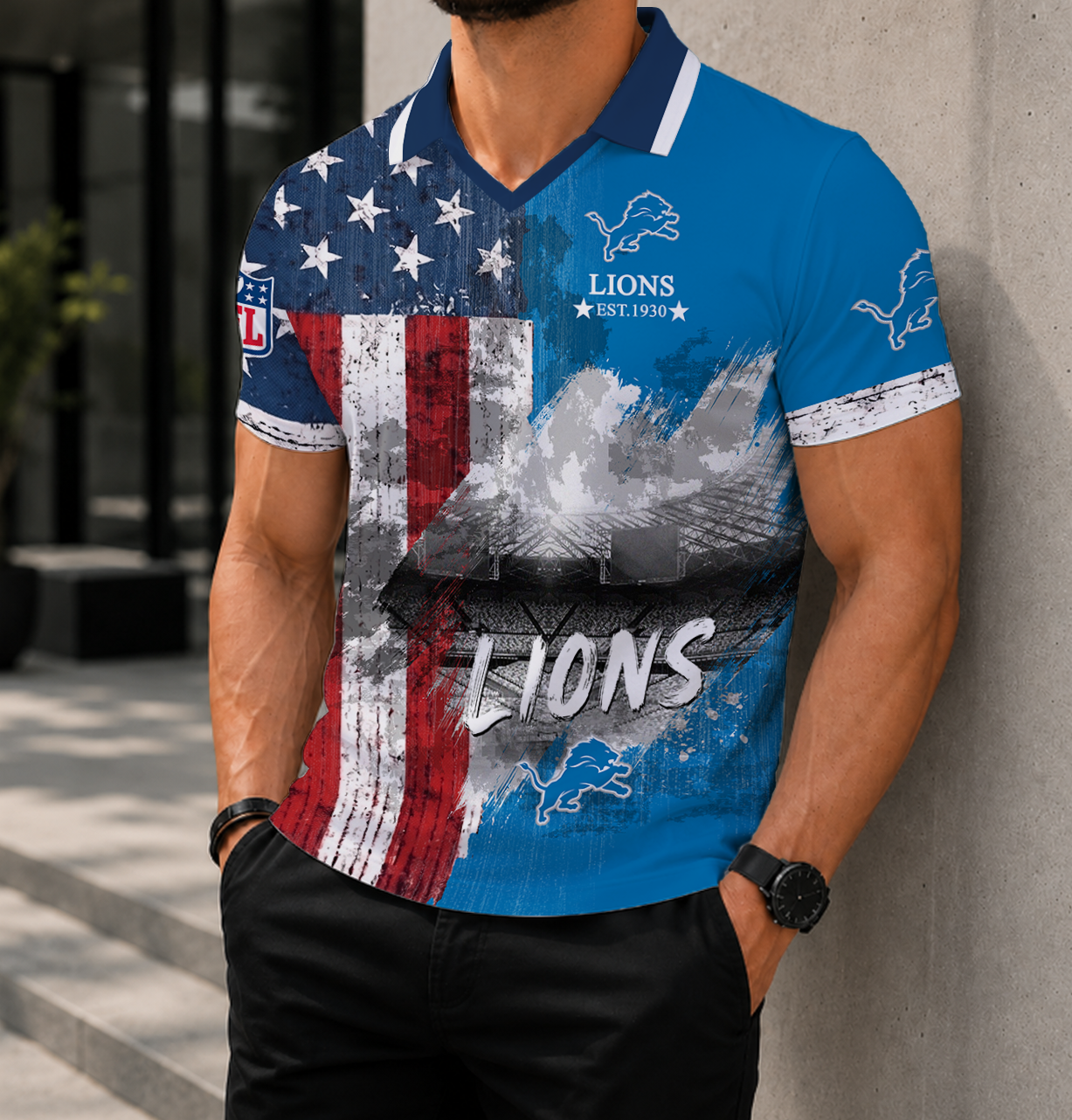 SPECIAL EDITION - NEW CUSTOMIZED NFL04 DTL DETROIT LIONS POLO SHIRT