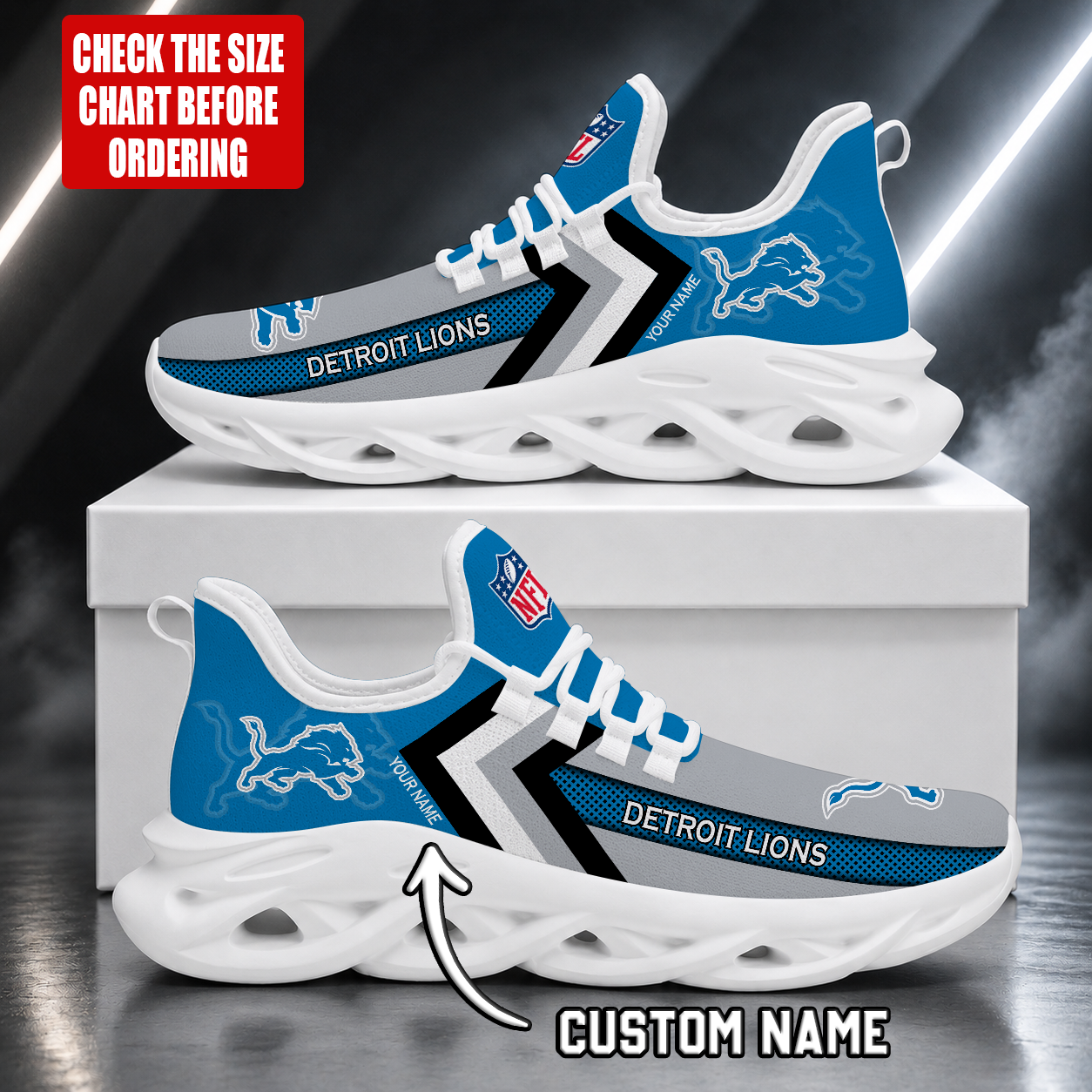 LIMITED EDITION - NEW CUSTOMIZED NFL04 DTL DETROIT LIONS UNISEX MAX SOUL SHOES