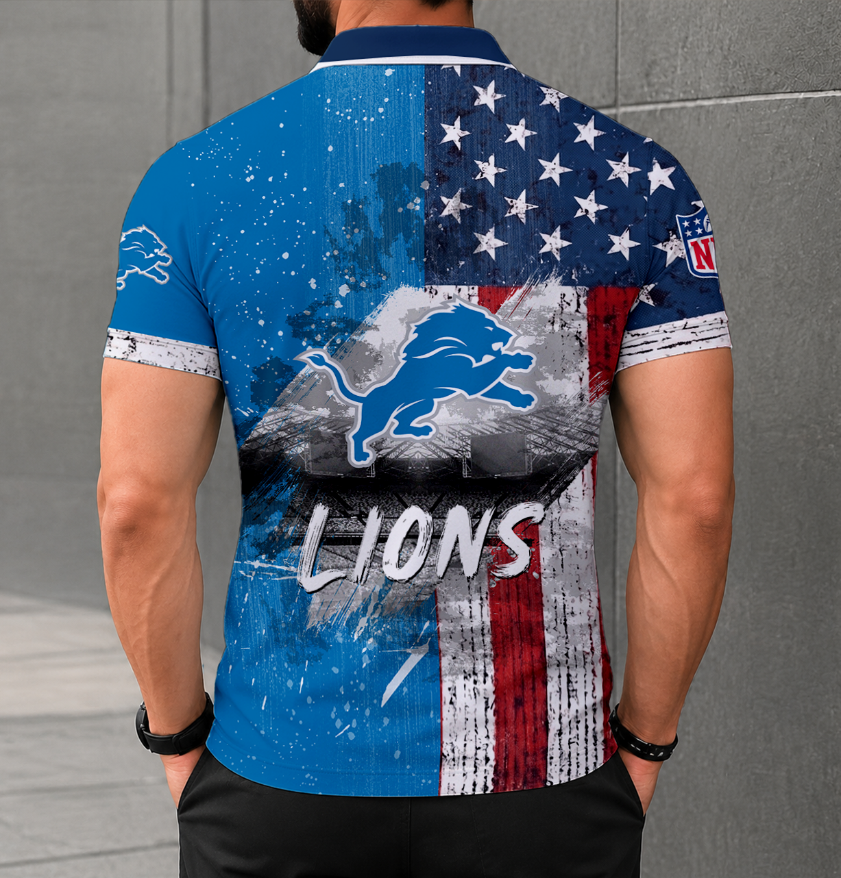 SPECIAL EDITION - NEW CUSTOMIZED NFL04 DTL DETROIT LIONS POLO SHIRT