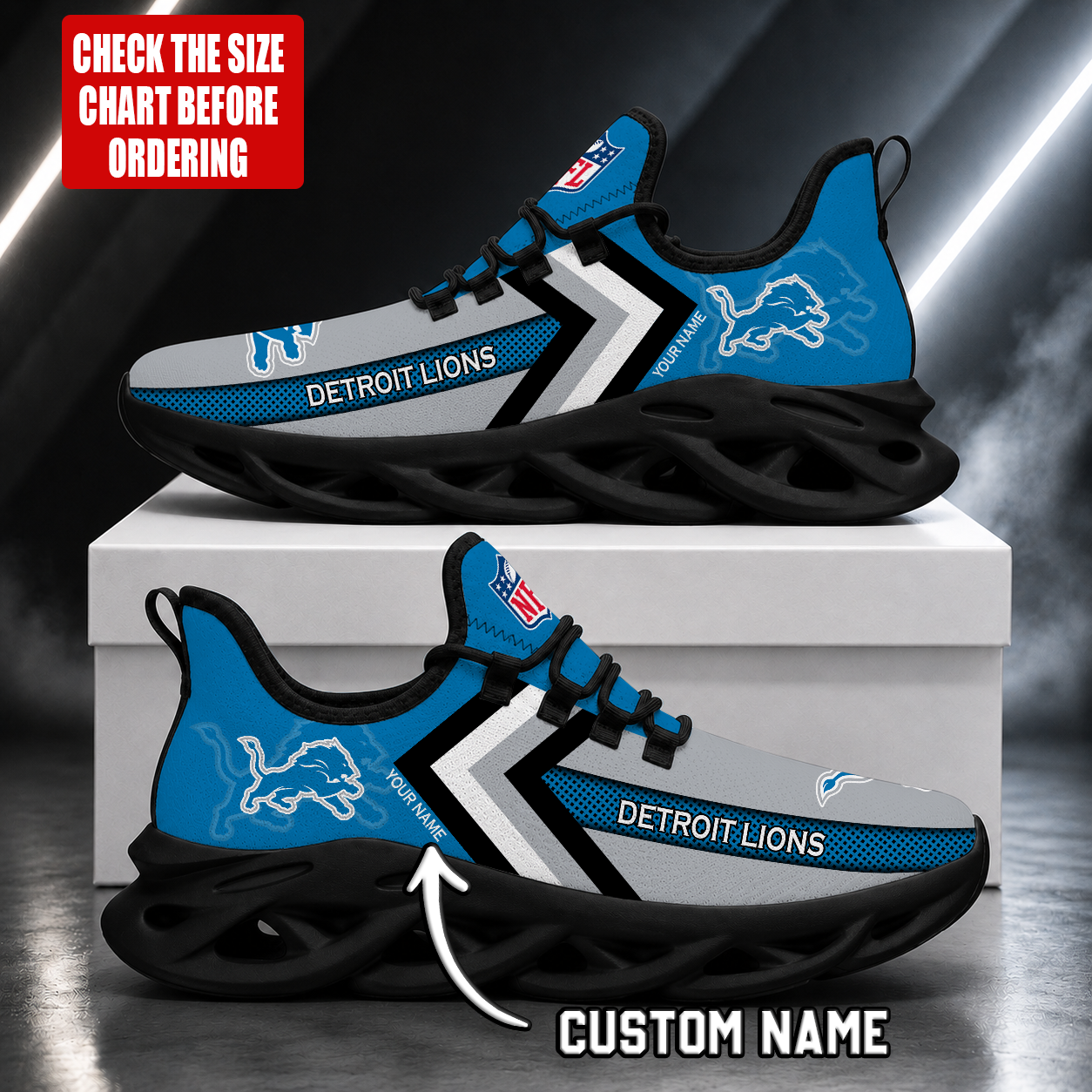 LIMITED EDITION - NEW CUSTOMIZED NFL04 DTL DETROIT LIONS UNISEX MAX SOUL SHOES