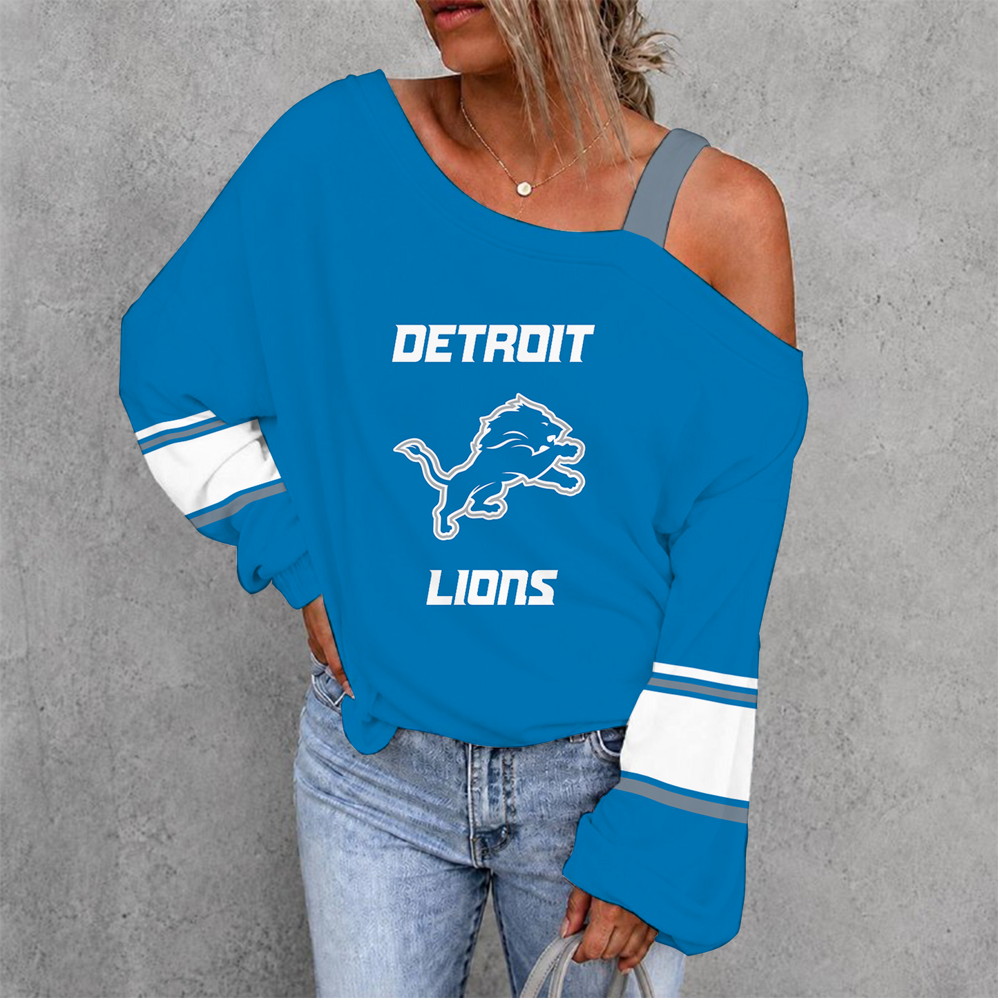 [SPECIAL OFFER] NEW CUSTOMIZED NFL04 DTL DETROIT LIONS DROP SHOULDER SWEATSHIRT