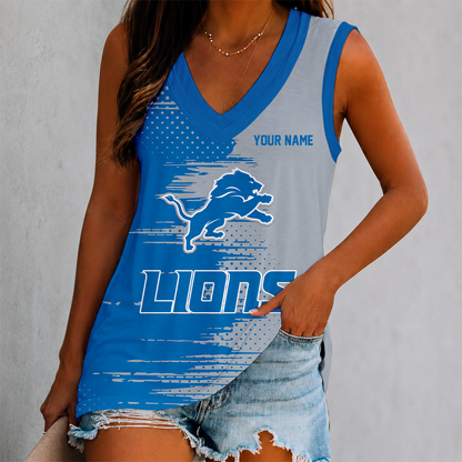LIMITED EDITION - NEW CUSTOMIZED NFL04 DTL DETROIT LIONS WOMEN'S V-NECK TANK TOP
