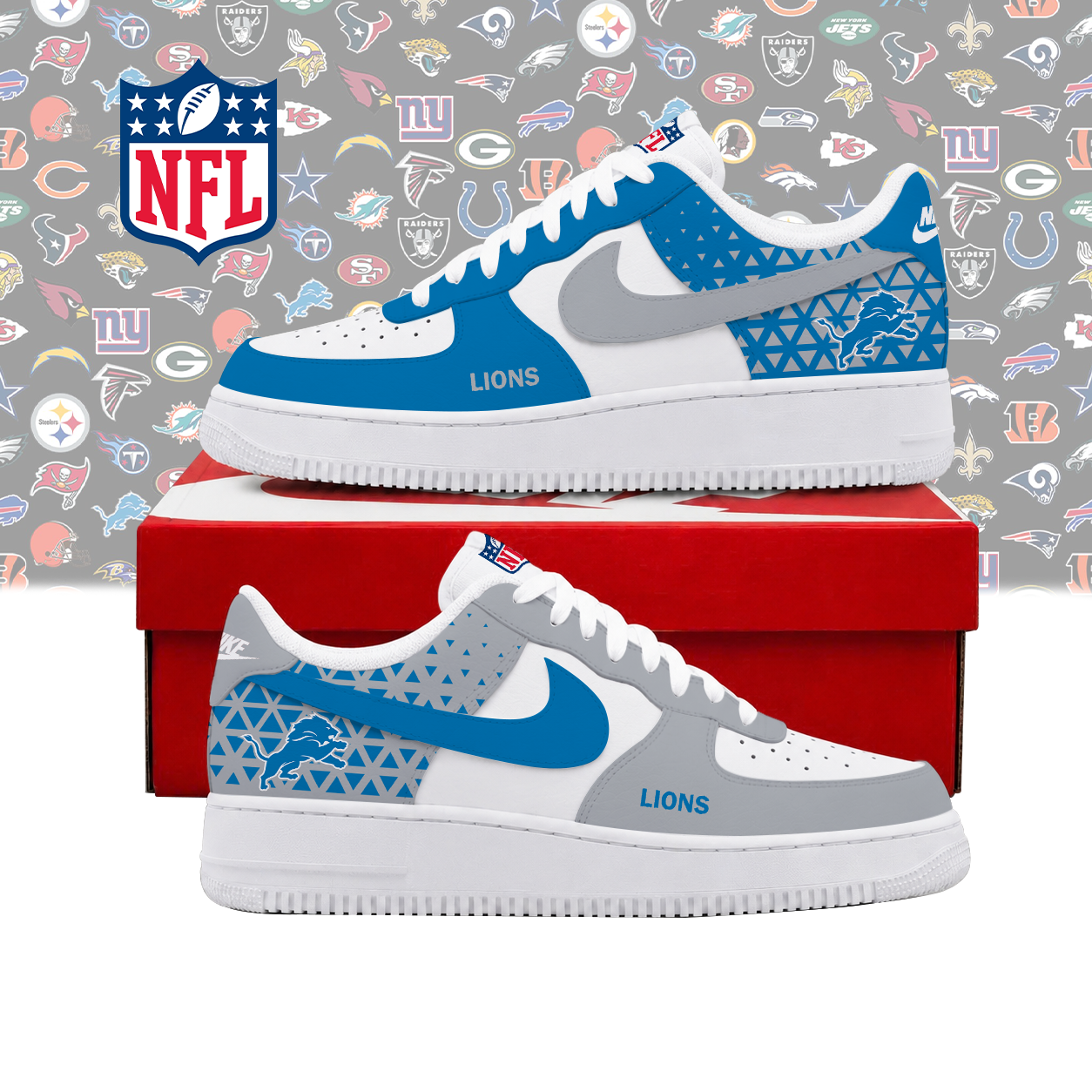 LIMITED EDITION - NEW CUSTOMIZED NFL04 DTL DETROIT LIONS AF1 SHOES