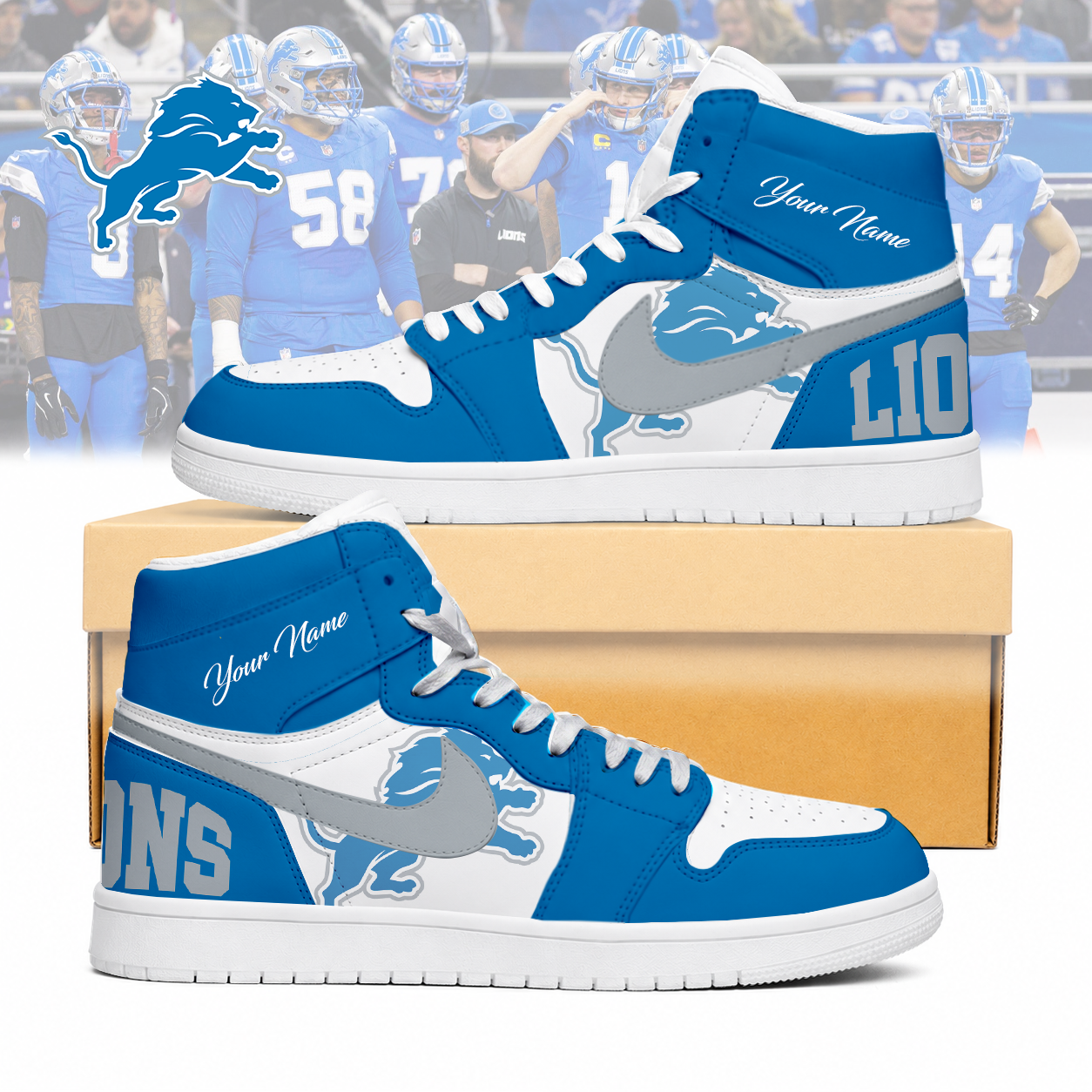 LIMITED EDITION - NEW CUSTOMIZED NFL04 DTL DETROIT LIONS AIR JORDAN SNEAKERS
