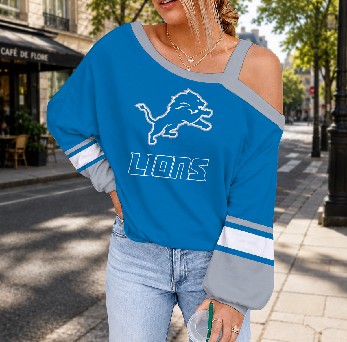 SPECIAL EDITION - NEW CUSTOMIZED NFL04 DTL DETROIT LIONS DROP SHOULDER SWEATSHIRT