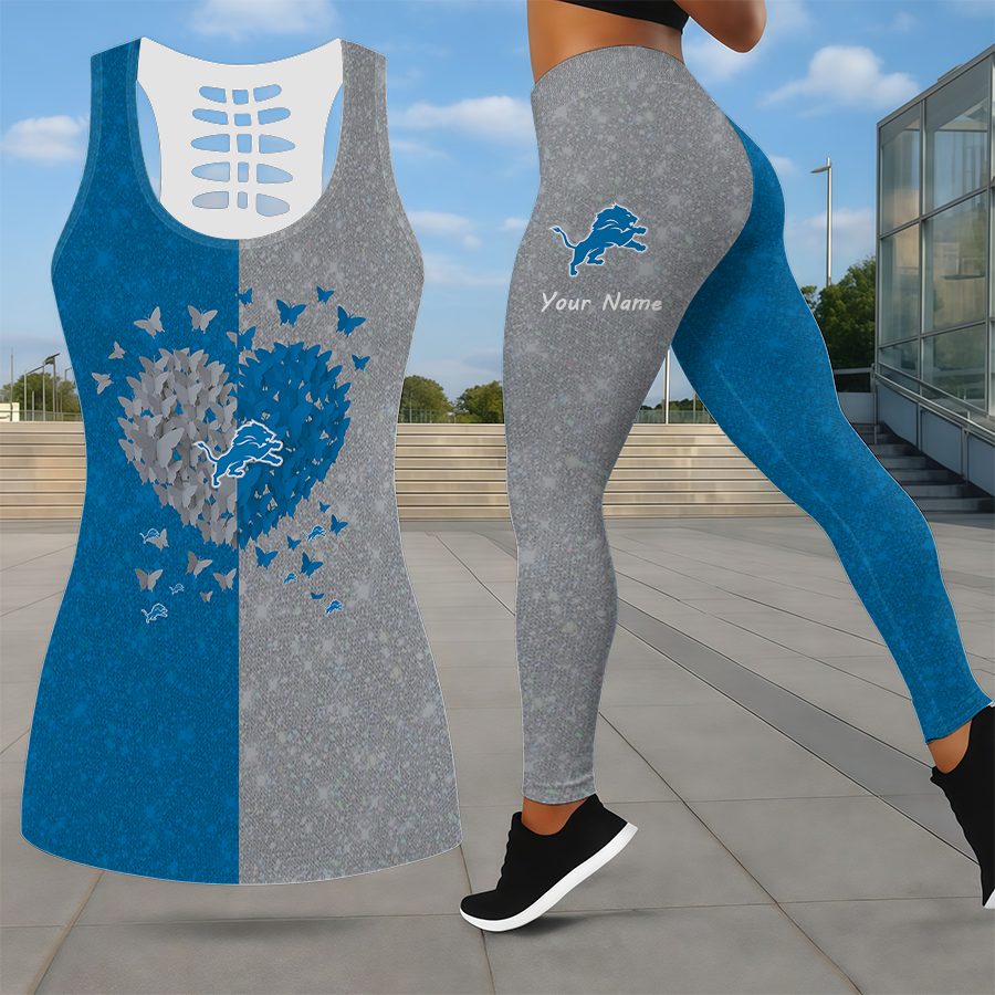 LIMITED EDITION - NEW CUSTOMIZED NFL04 DTL DETROIT LIONS LEGGINGS & HOLLOW TANK TOP SET