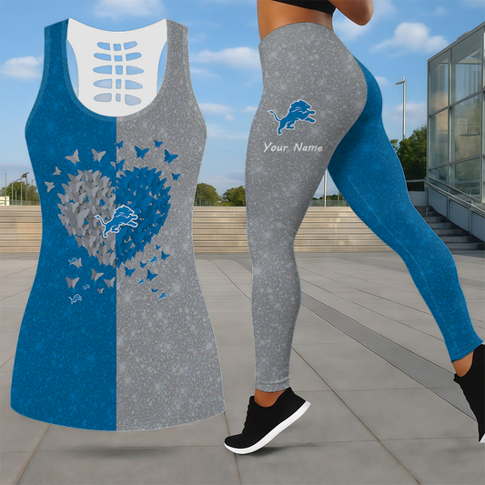 LIMITED EDITION - NEW CUSTOMIZED NFL04 DTL DETROIT LIONS LEGGINGS & HOLLOW TANK TOP SET