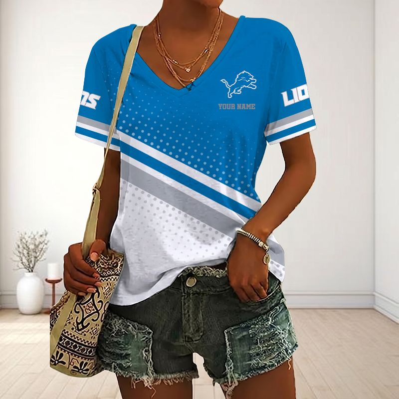 LIMITED EDITION - NEW CUSTOMIZED NFL04 DTL DETROIT LIONS V-NECK FEMALE SHIRT