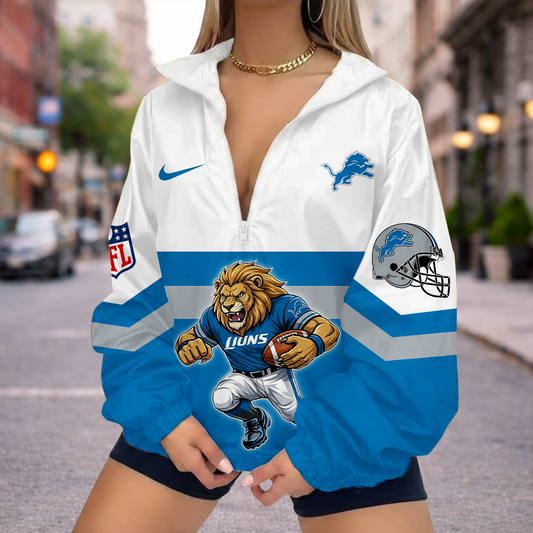 LIMITED EDITION - NEW CUSTOMIZED NFL04 DTL DETROIT LIONS V-NECK ZIPPER SWEATSHIRT JACKET