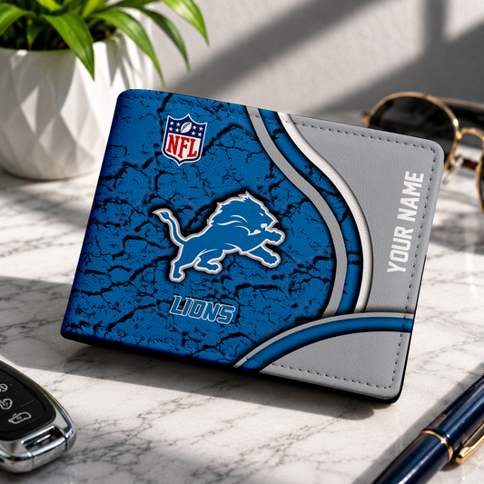 MEGA SALE - NEW CUSTOMIZED NFL04 DTL DETROIT LIONS LEATHER WALLET