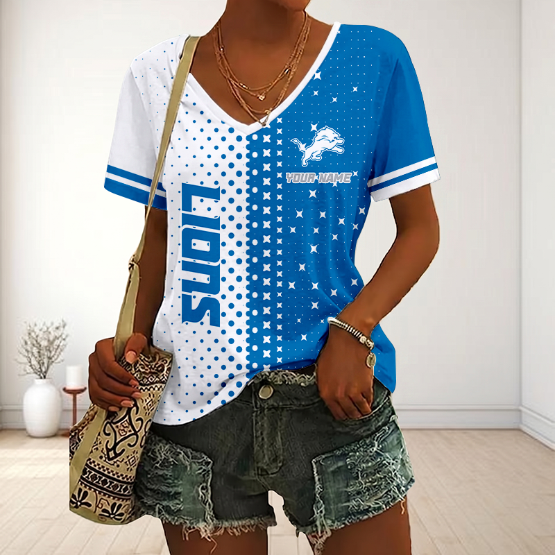 LIMITED EDITION - NEW CUSTOMIZED NFL04 DTL DETROIT LIONS V-NECK FEMALE SHIRT