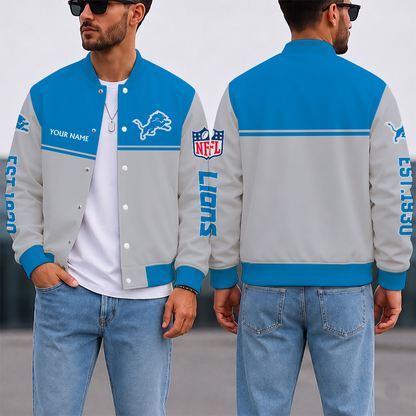 LIMITED EDITION - NEW CUSTOMIZED NFL04 DTL DETROIT LIONS SATIN VARSITY & BASEBALL JACKET
