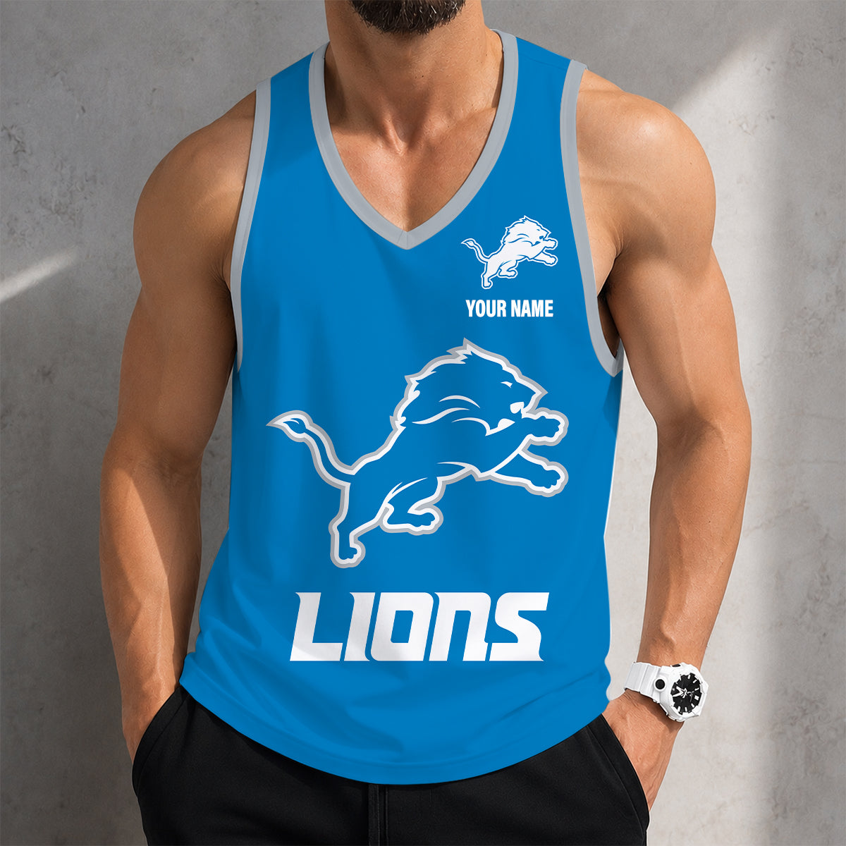 LIMITED EDITION - NEW CUSTOMIZED NFL04 DTL DETROIT LIONS TANK TOP