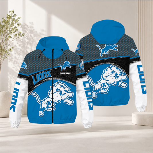 LIMITED EDITION - NEW CUSTOMIZED NFL04 DTL DETROIT LIONS WINDBREAKER JACKET