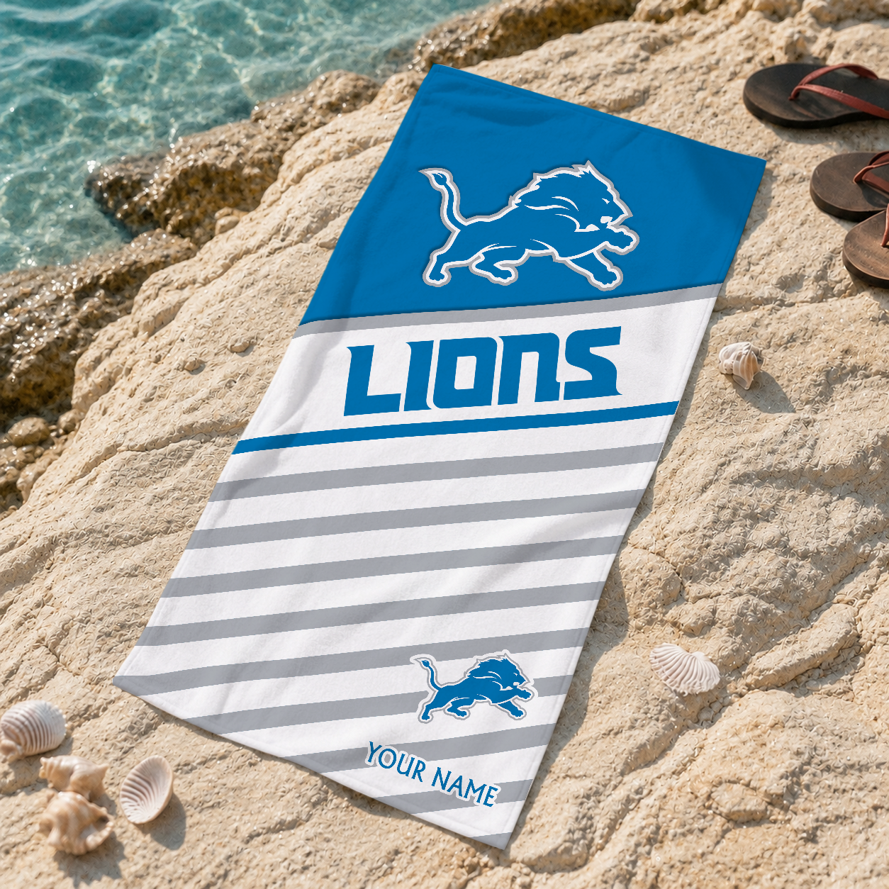 EXCLUSIVE EDITION - NEW CUSTOMIZED NFL04 DTL DETROIT LIONS BEACH TOWEL