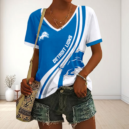 SPECIAL EDITION - NEW CUSTOMIZED NFL04 DTL DETROIT LIONS V-NECK FEMALE SHIRT