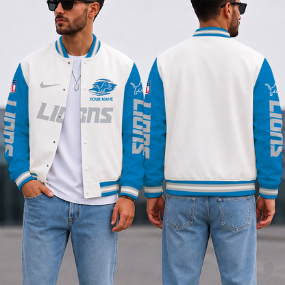 ELITE EDITION - NEW CUSTOMIZED NFL04 DTL DETROIT LIONS SATIN VARSITY & BASEBALL JACKET