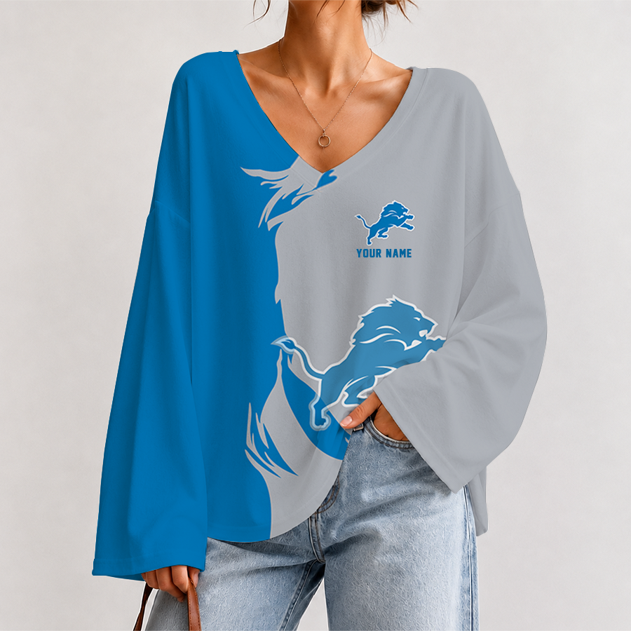 [SPECIAL OFFER] NEW CUSTOMIZED NFL04 DTL DETROIT LIONS V NECK LONG SLEEVED CROP TOP