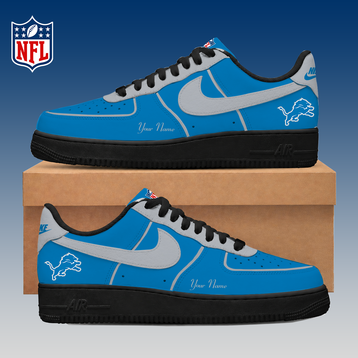 LIMITED EDITION - NEW CUSTOMIZED NFL04 DTL DETROIT LIONS AF1 SNEAKERS